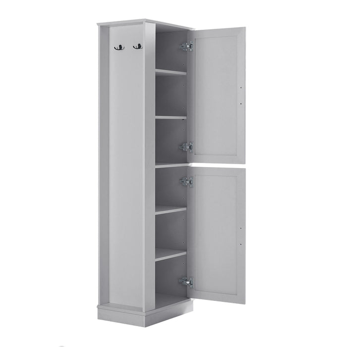Tall Freestanding Bathroom Storage Cabinet With Adjustable Shelves And Side Hooks