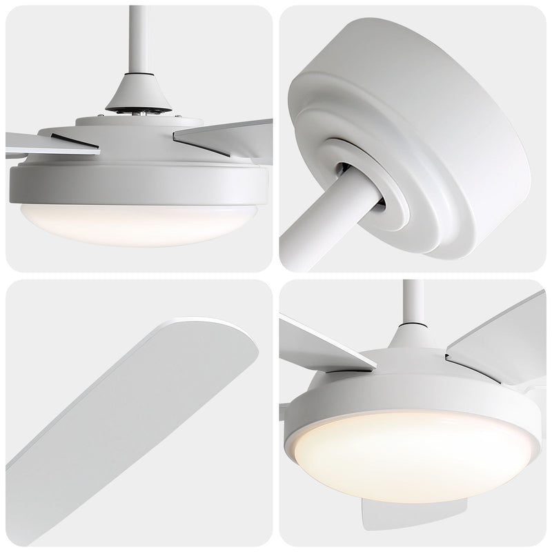 42" Ceiling Fan With 22W LED Light And Remote Control Blades Reversible DC Motor - White