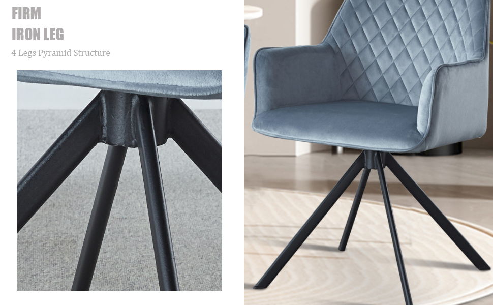 Modern Desk Chair No Wheel, Ergonomic Office Chair Home Office Upholstered Chair, Computer Chair For Bedroom, Reception Room, Living Room With Metal Legs - Blue