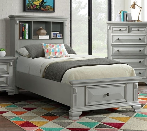 Elements International Calloway Grey Queen Bookcase Storage Bed in Grey image