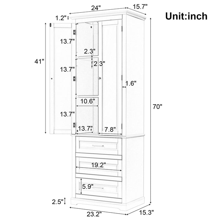 Tall Storage Cabinet With 3 Drawers For Bathroom