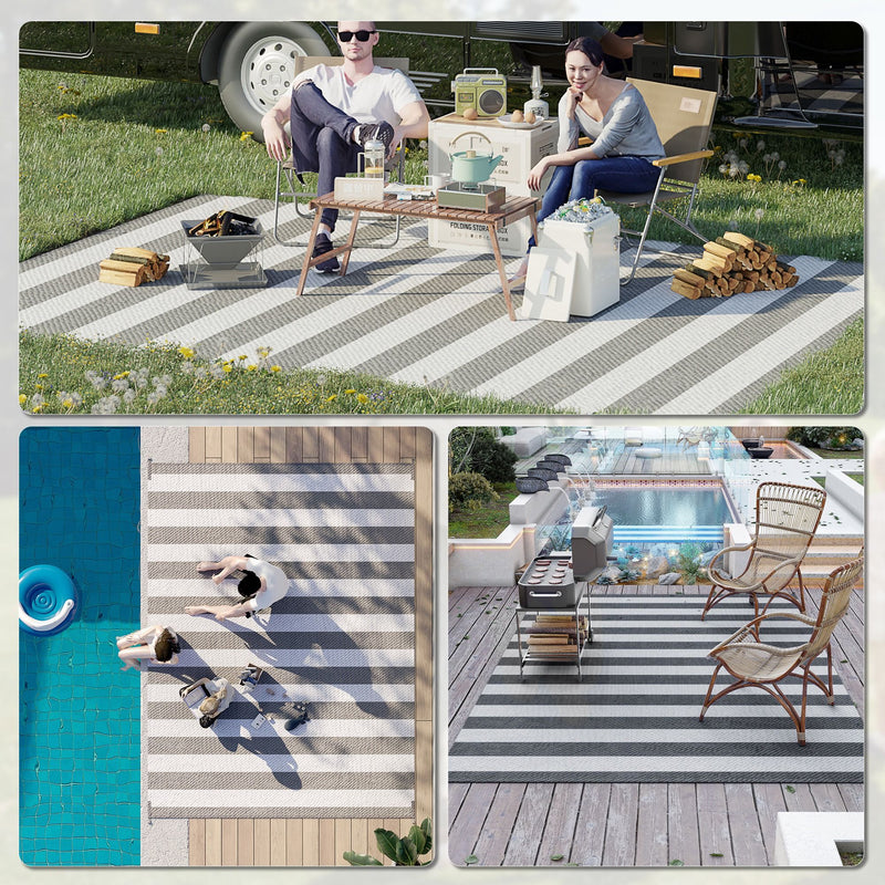Outsunny - Reversible Outdoor Rug, 9' x 12' Waterproof Plastic Straw Floor Mat, Portable Rv Camping Carpet With Carry Bag, Large Floor Mat For Backyard, Deck, Picnic, Beach - Multicolor