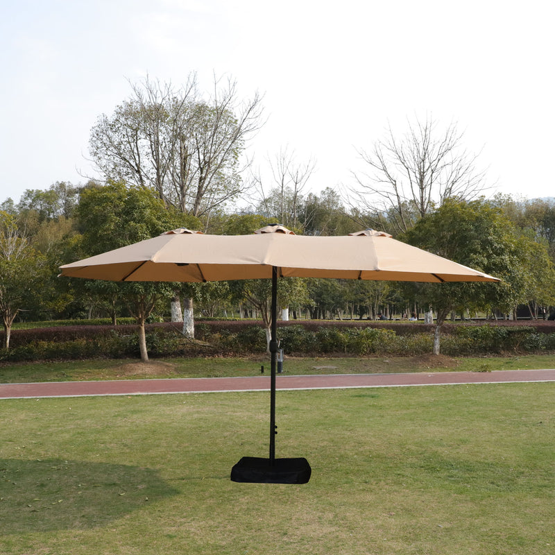 Double- Sided Outdoor Market Umbrella With Lights And Base