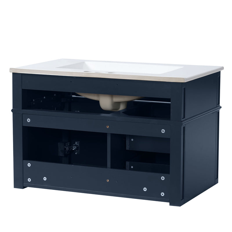 Wall Mounted Bathroom Vanity With 2 Drawers, 1 Tip Out Drawer, 3 Holes Sink