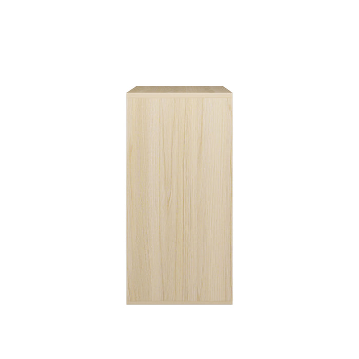 Storage Cabinet With Sliding Doors, 2 Tier Open And Closed Shelves Organizer - Natural / White