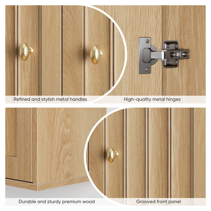 Wall Mounted Bathroom Cabinet With Double Doors And Vertical Grooved Design For Bathrooms - Oak