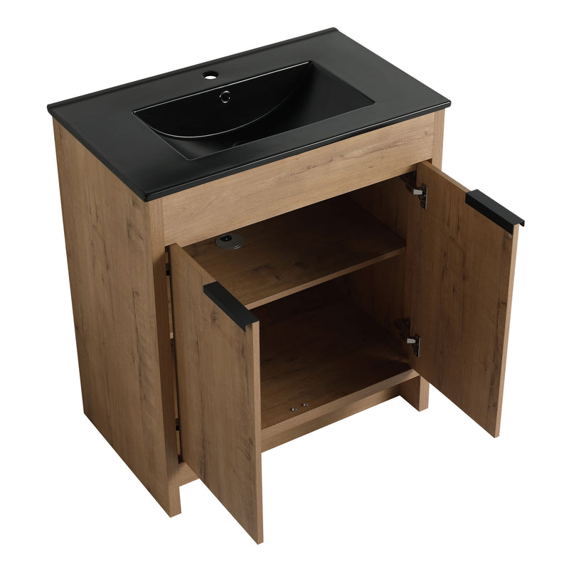 30" Freestanding Bathroom Cabinet With Basin & 2 Soft Close Doors - Imitative Oak