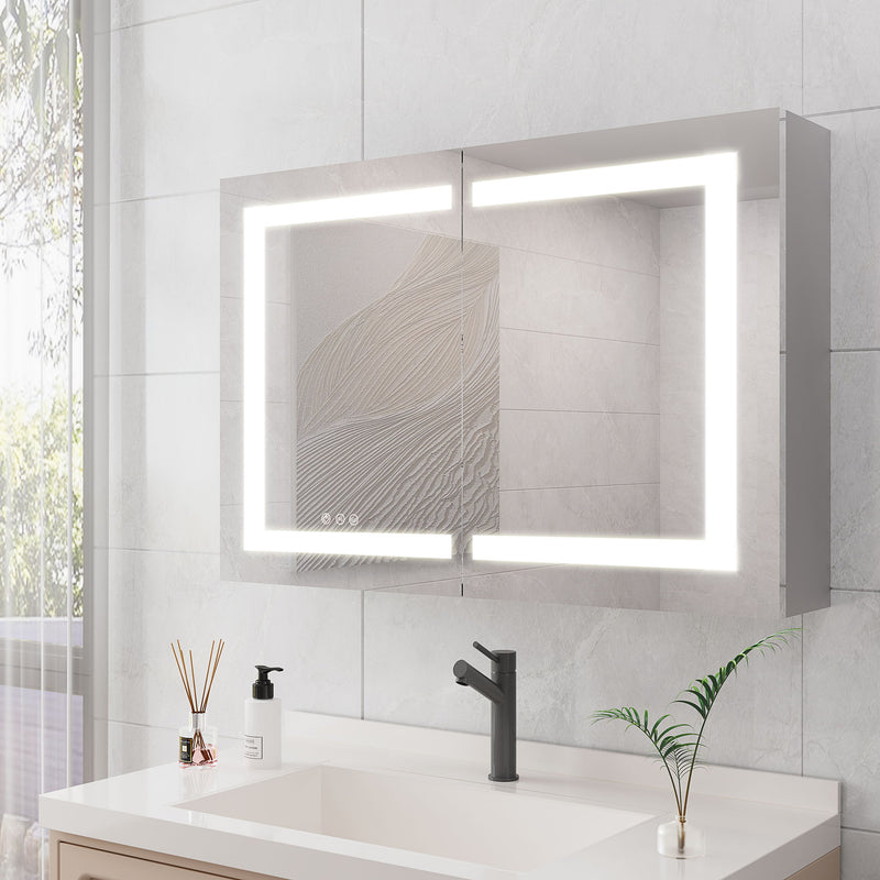 Medicine Cabinet With LED Vanity Mirror, Anti-Fog, Waterproof, Dimmable With Touch Switch