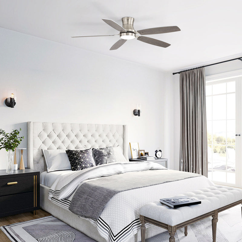 52" Flush Mount Ceiling Fan With Light, DC Motor, Remote Control, Dual Color