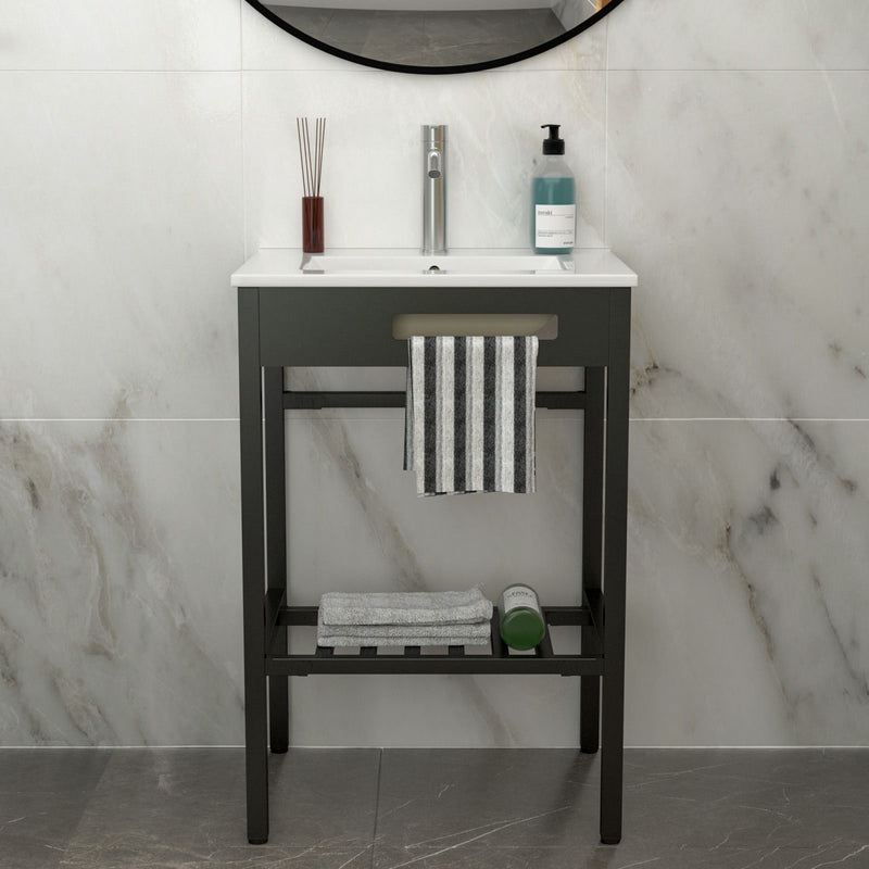 Console Sink With Legs, 24" X 18", Durable Porcela With Frame - White / Black