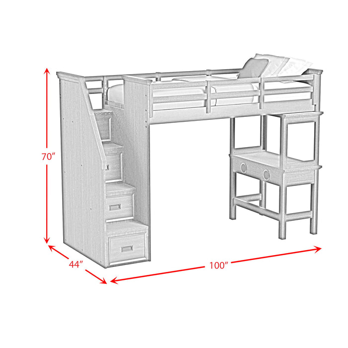 Hampton Kids - Loft Bed With Staircase And Desk With Speaker