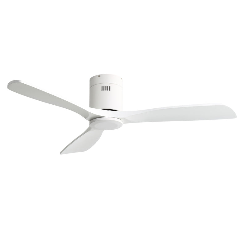52" Flush Mount Ceiling Fan & Remote, No Light, 3 Blades, 6 Speed DC Motor For Indoor Patio - White