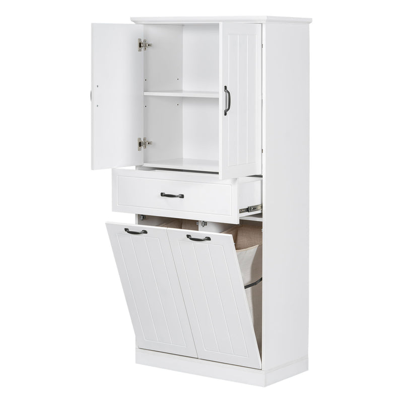 Modern Bathroom Storage Cabinet With Two Laundry Baskets, One Drawer, Adjustable Shelf