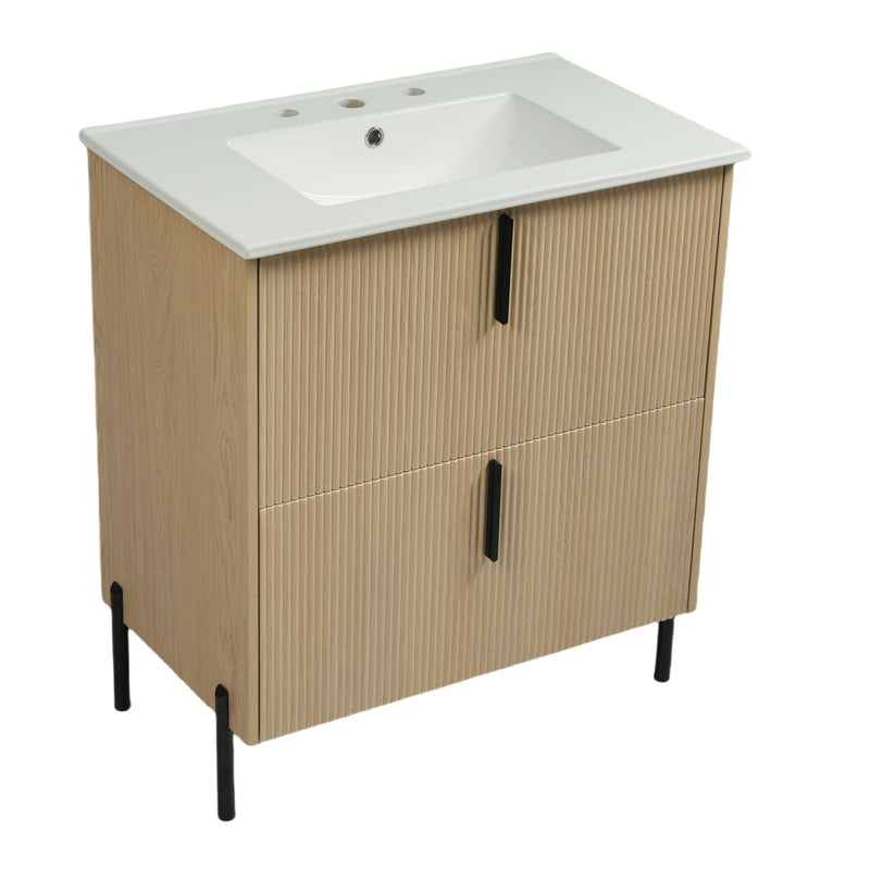Bathroom Vanity With Ceramic Sink, Fluted Design