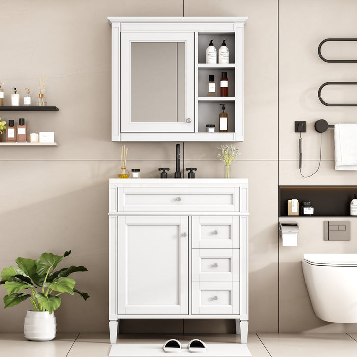 Bathroom Vanity With Top Sink, 2 Doors And 3 Drawers, Freestanding Set With Mirror Cabinet