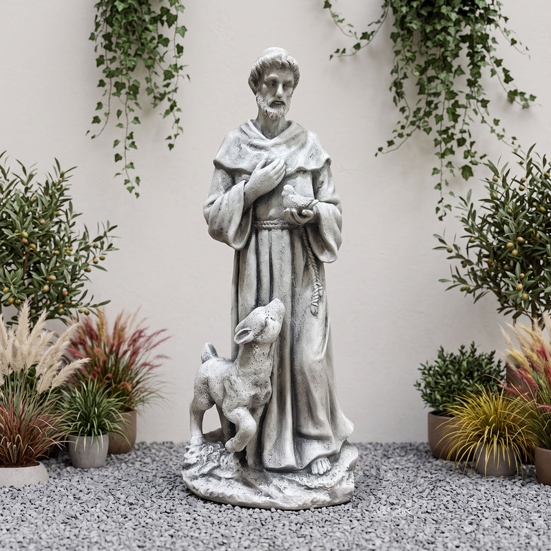 Magnesium Oxide Saint Statue With Lamb Weatherproof Religious Sculpture Garden Church Decor Ornament