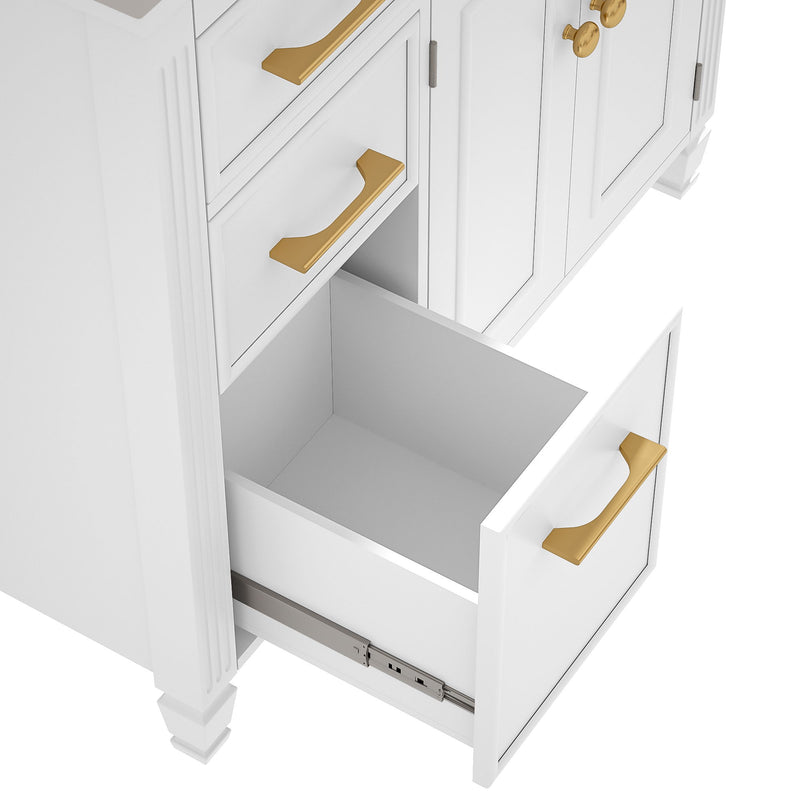 Modern Bathroom Vanity With Ceramic Sink, Freestanding, One Tip Out Drawer, 3 Side Drawers, Adjustable Shelf