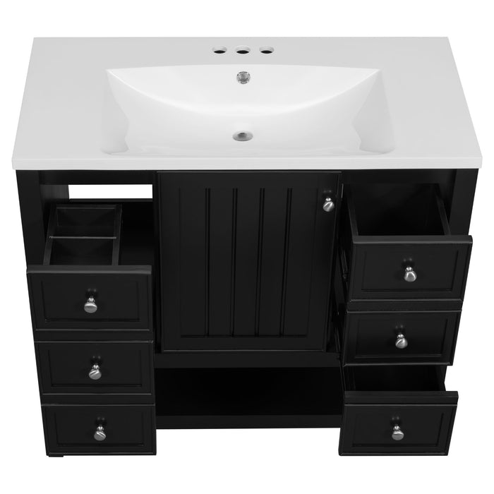 36" Bathroom Vanity & Sink, 2 Cabinet And 3 Drawers - Black