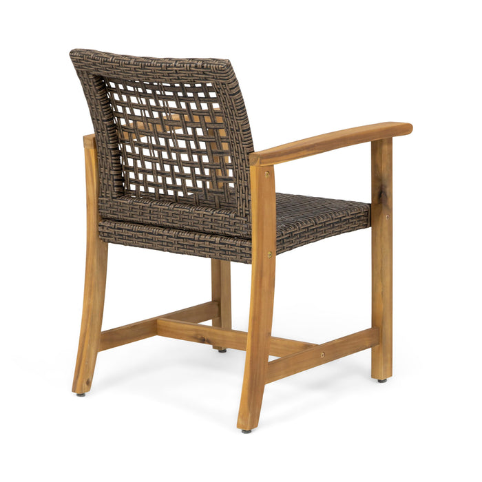 7 Piece Patio Dining Set, Slatted Table & 6 Chairs For Patio Garden - Mocha / Teak