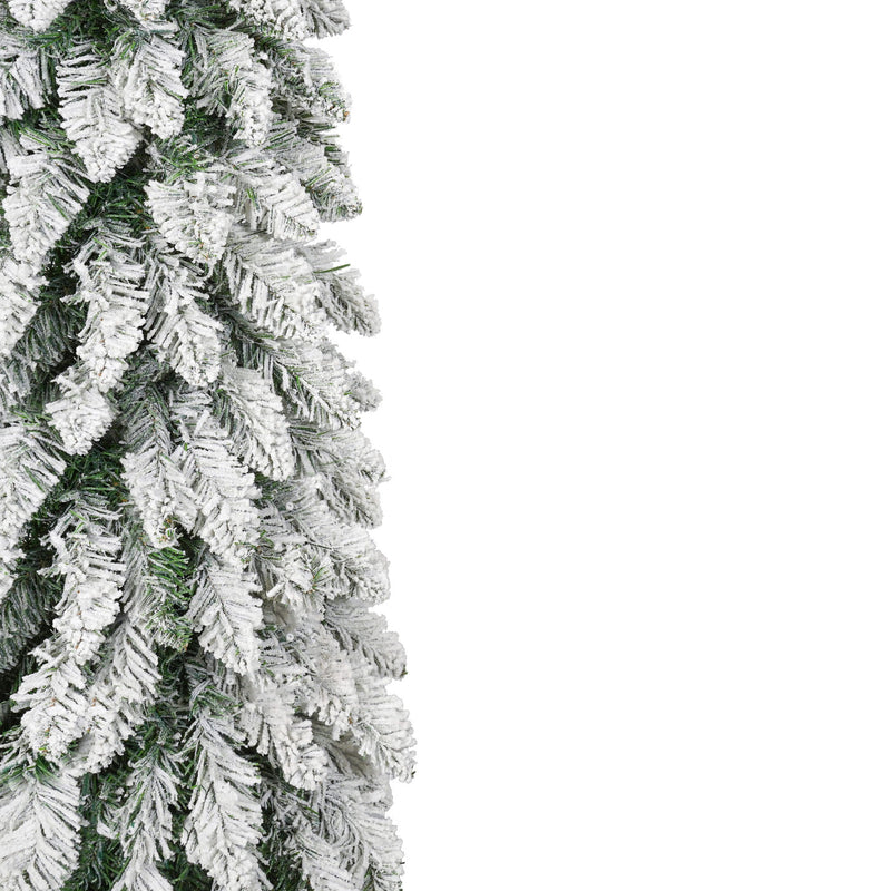 Slim Snow Flocked Pre Lit Pencil Christmas Tree, 3.9Ft / 5.9Ft / 7.9Ft With 750 Branch Tips, 480 LED Lights, Warm Glow, For Indoor Holiday Decor - White
