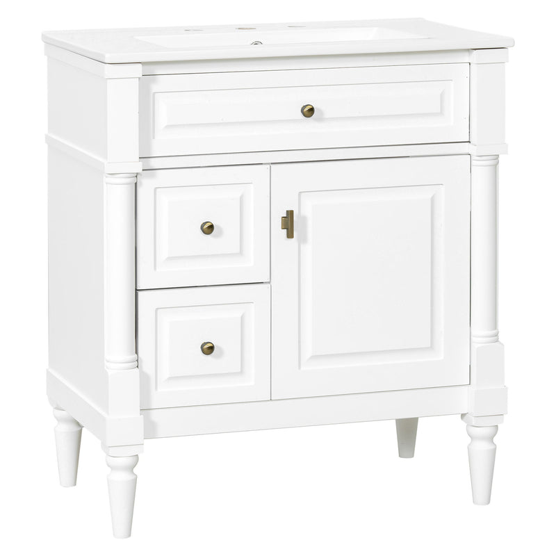 Modern Bathroom Vanity With Sink, Freestanding Cabinet With Flip Drawer & Adjustable Shelf