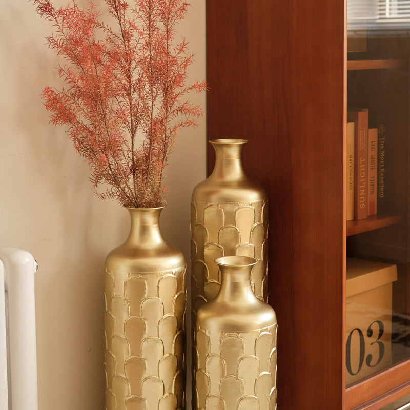 Floor Metal Vases Decorated White Metal Vases (Set of 3) Gorgeous Home Decoration Large Glazed Metal Vases - Golden