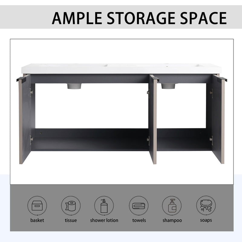 Contemporary Wall Mounted Bathroom Vanity With Resin Double Sink