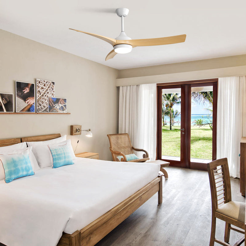 52" Ceiling Fan & 18W LED Light And Remote Control, DC Motor For Bedroom - White