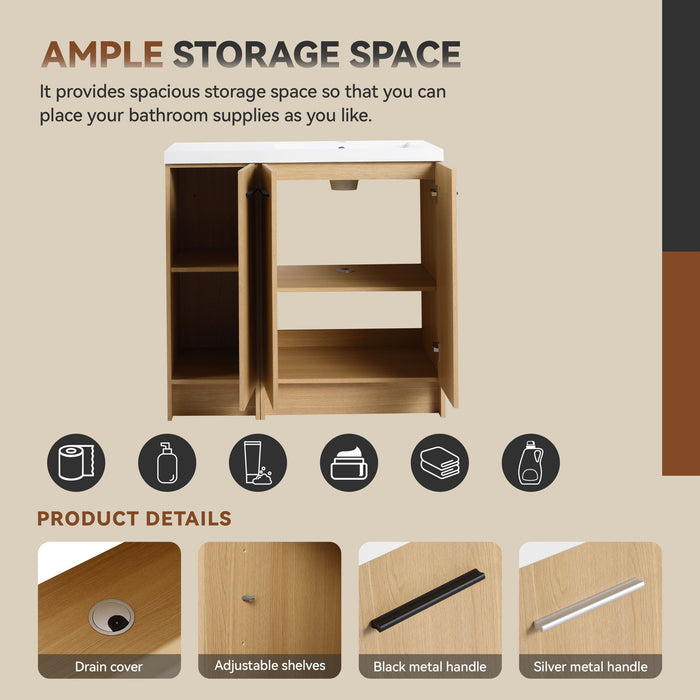 Freestanding Bathroom Vanity Set With Tall Linen Cabinet, 3 Door Storage Cabinet, Single Sink