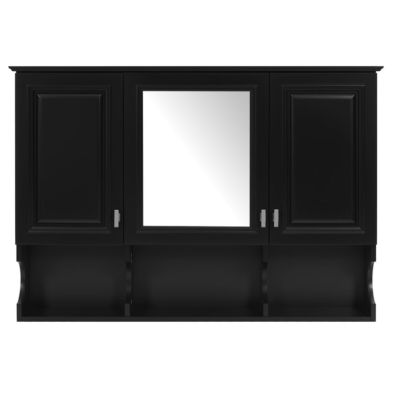 Modern Wall Mounted Mirror Medicine Cabinet With Open Shelves, Adjustable Interior, Storage Over Toilet