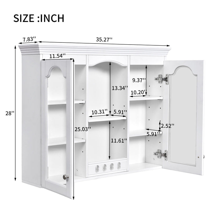 Wall-Mounted Medicine Cabinet With 2 Glass Doors, Adjustable Shelves - White
