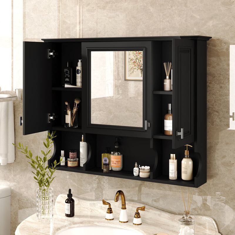 Wall Mounted Bathroom Medicine Wall Cabinet With Mirror & Open Shelves
