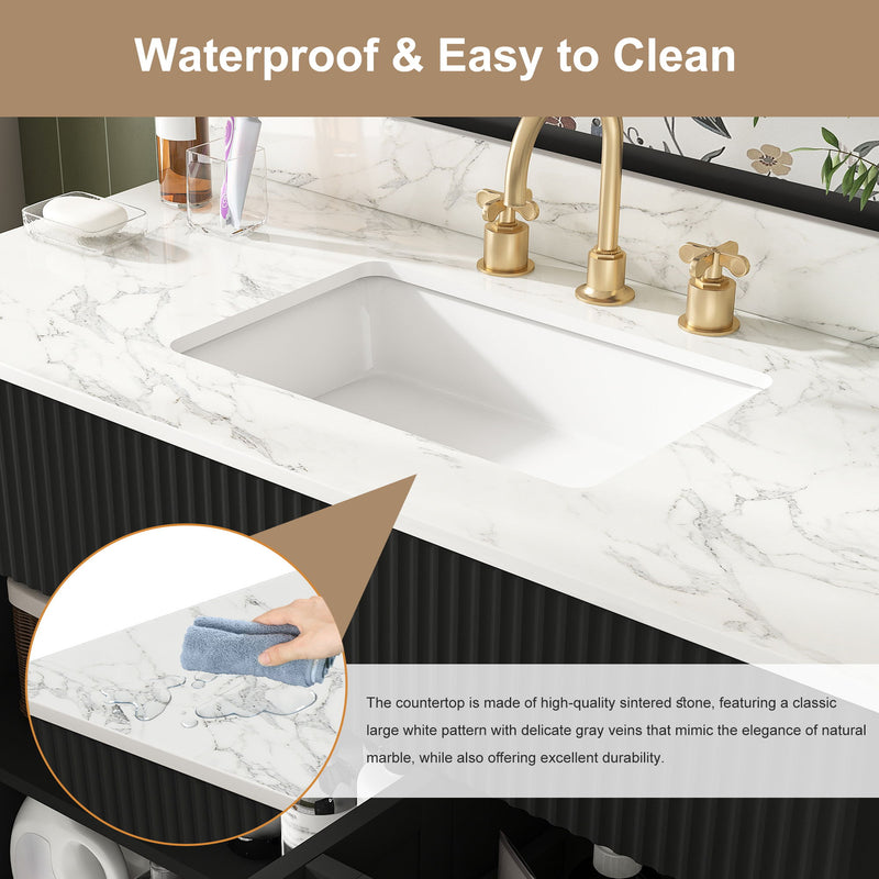 Bathroom Vanity Set, Soft Close Doors & Drawers, 3 Faucet Holes, Sink Included - Black