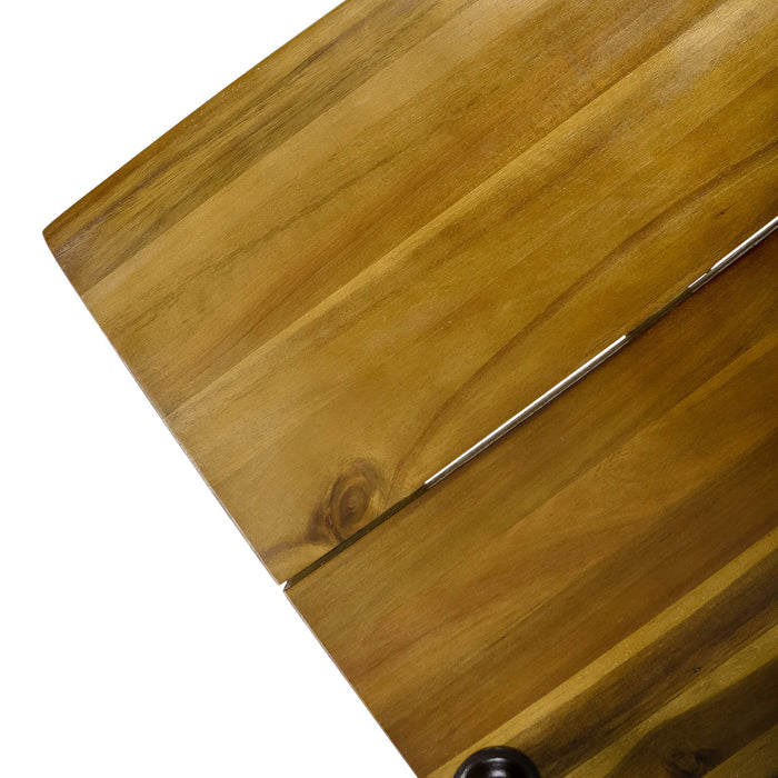Dione Outdoor Industrial Acacia Wood Bar Set With Metal Frame And Slat Paneling - Brown