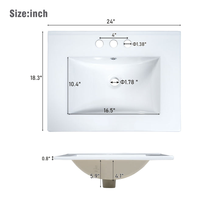 Transitional Style Bathroom Vanity Cabinet With Ceramic Sink