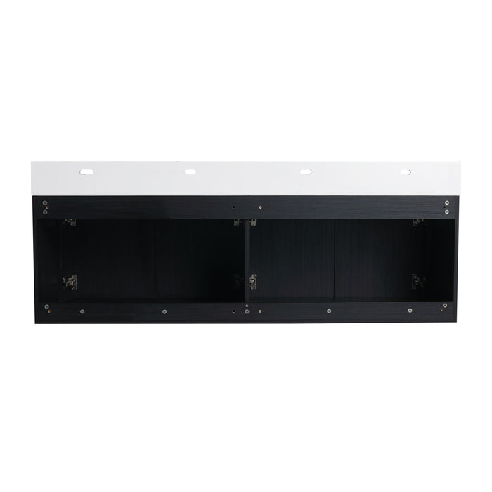 Modern Wall Mounted Bathroom Vanity With Left Sink And Storage Rack