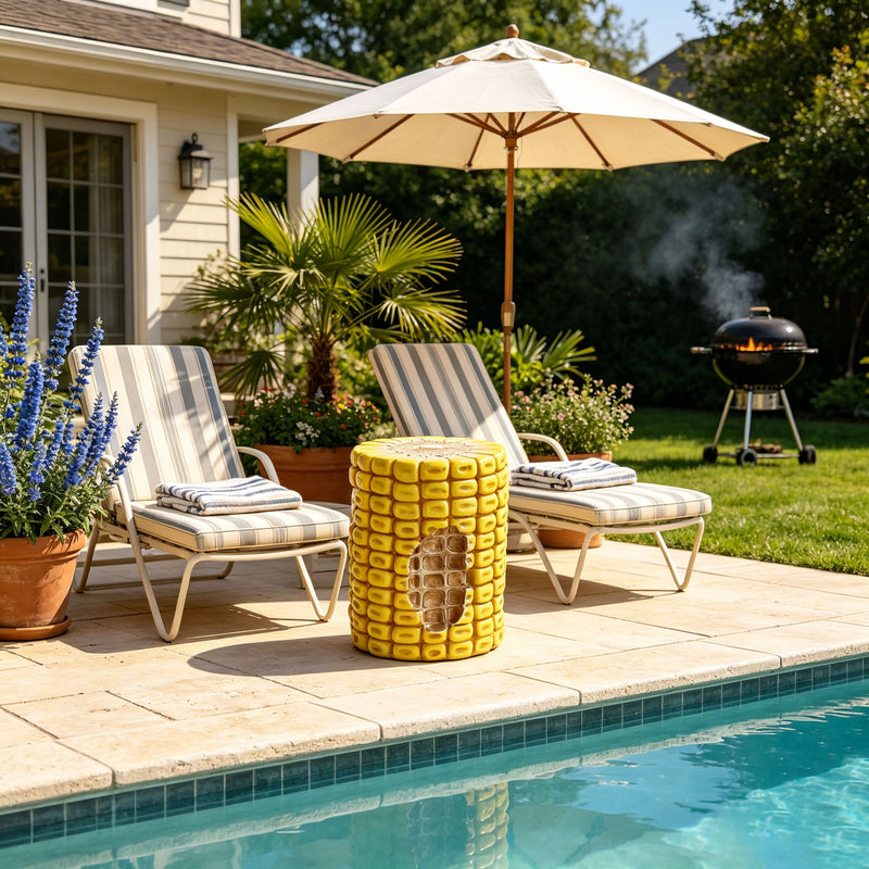 Novelty Corn Cob Stool, Plant Stand With Textured Kernels, For Home & Garden Decor - Yellow