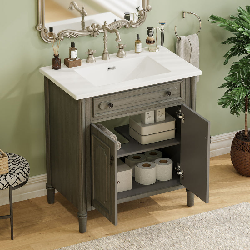 Vintage Bathroom Vanity With Sink, Rustic Cabinet With Soft Close Doors