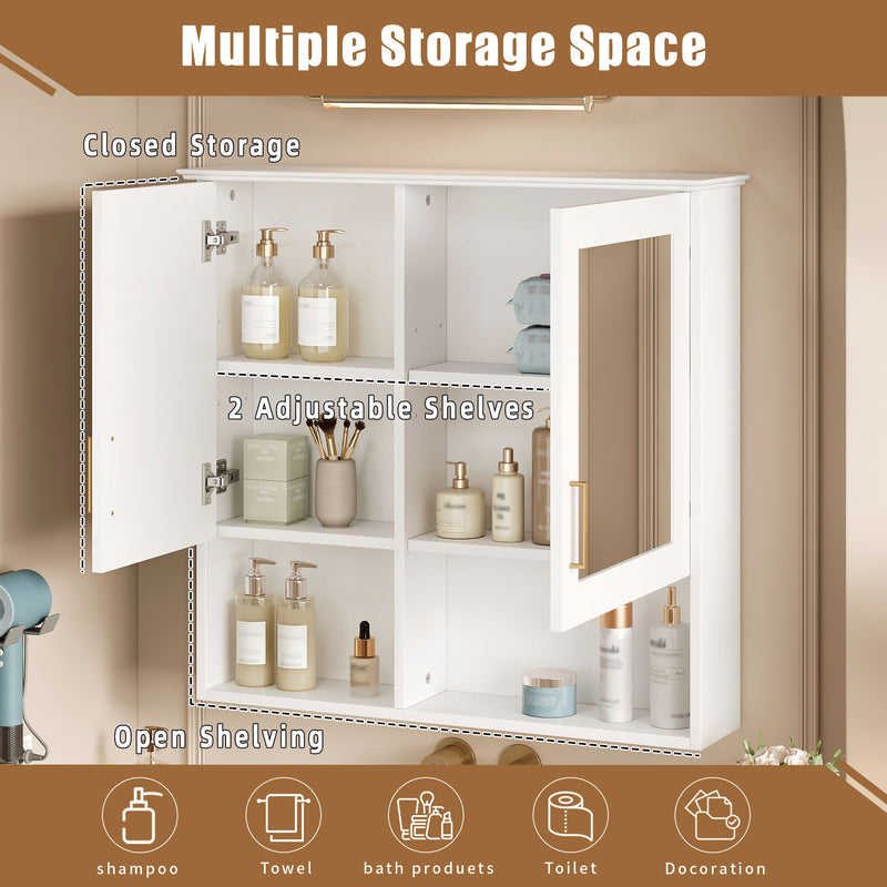 2 In 1 Wall-Mounted Mirror Cabinet With Adjustable Shelves, Soft-Close Doors, High-Definition Mirror & Storage