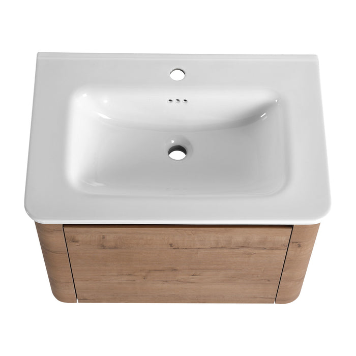 Wall Mounted Bathroom Vanity With Sink, Storage Shelves & Soft Close Door