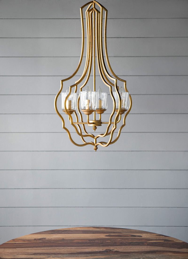4 Light Metal Chandelier, Hanging Light Fixture With Adjustable Chain For Kitchen, Bulb Not Included - Gold