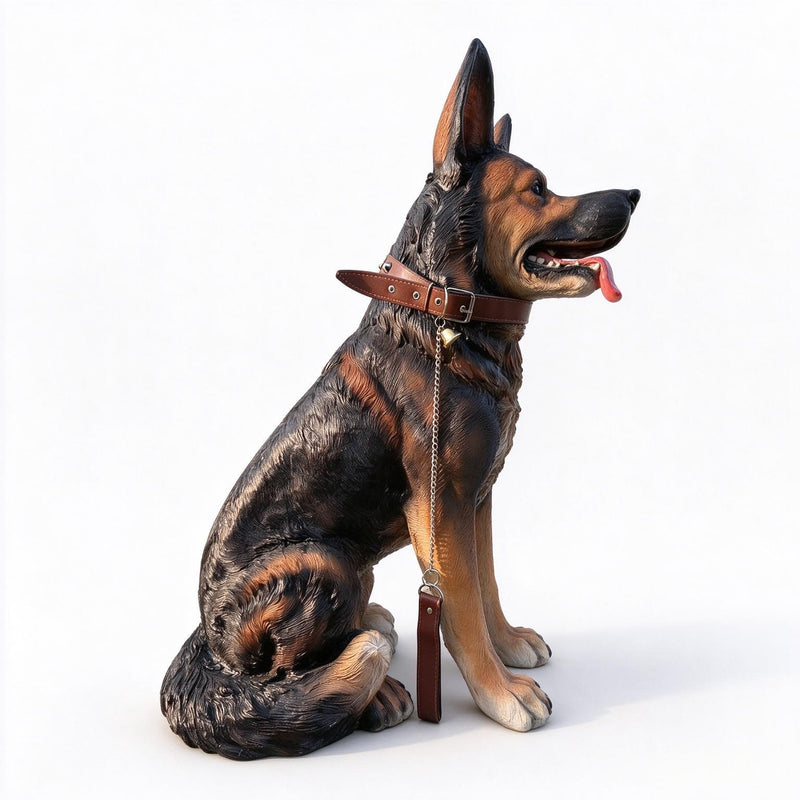 German Shepherd Dog Statue, Sitting Guard Sculpture - Black Brown