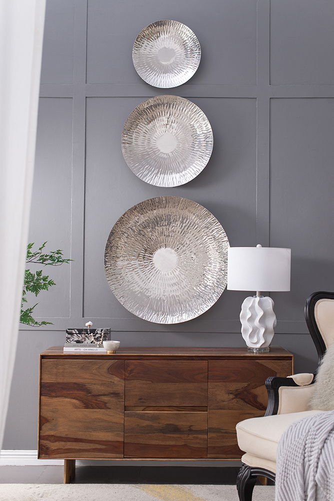 Textured Oversized Disc, Wall Decor For Living Room (Set of 3) - Silver