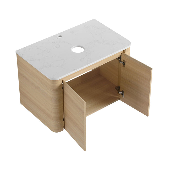 Mounted Bathroom Vanity With Art Sink, 2 Storage Shelves, Soft Close Door