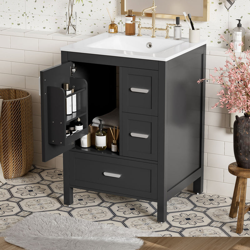 Bathroom Vanity With Sink, Soft-Close Doors, Double-Layer Shelf And 3 Drawers