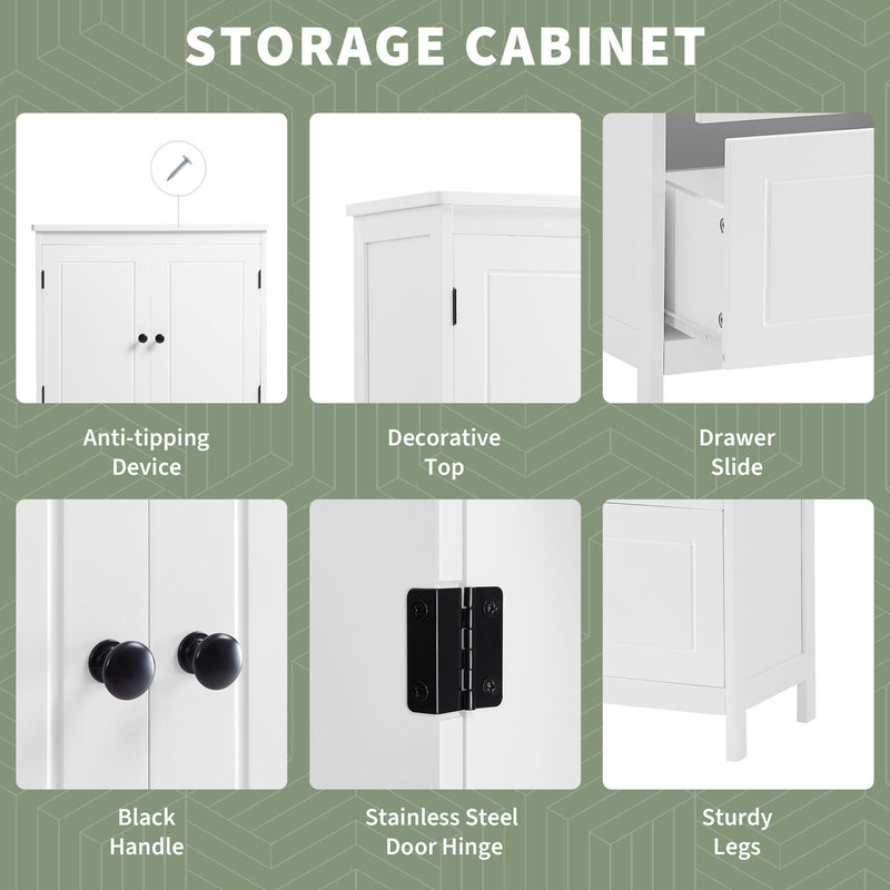 Bathroom Storage Cabinet With 2 Doors And Drawers, Adjustable Shelf