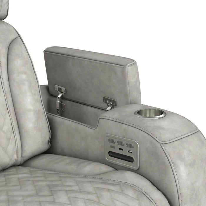 Prime Time P3 3PC Living Room Set with 7 Colors LED in Leather Gel Light Grey-Sofa, Loveseat & Recliner