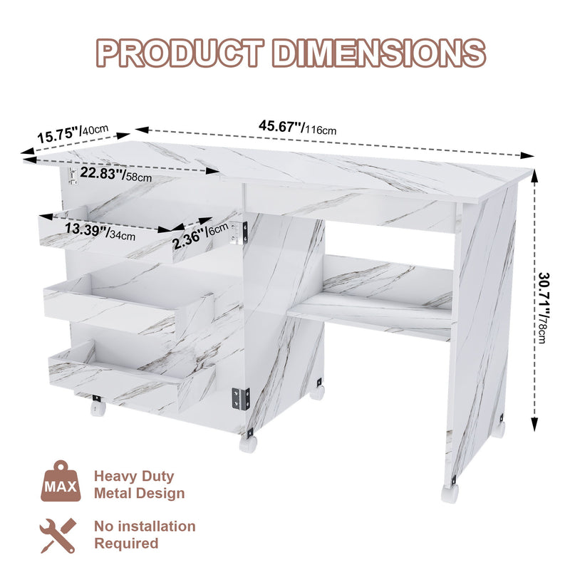 4 In 1 Folding Sewing Table With Lockable Wheels, Multi Functional Craft Station - White