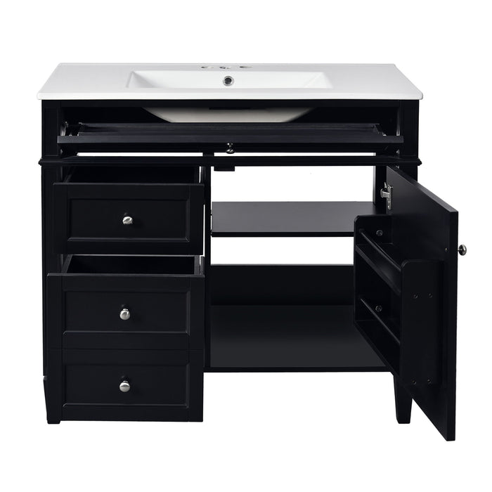 Bathroom Vanity With Mirror Cabinet, Single Sink With 2 Soft Closing Doors And 4 Drawers