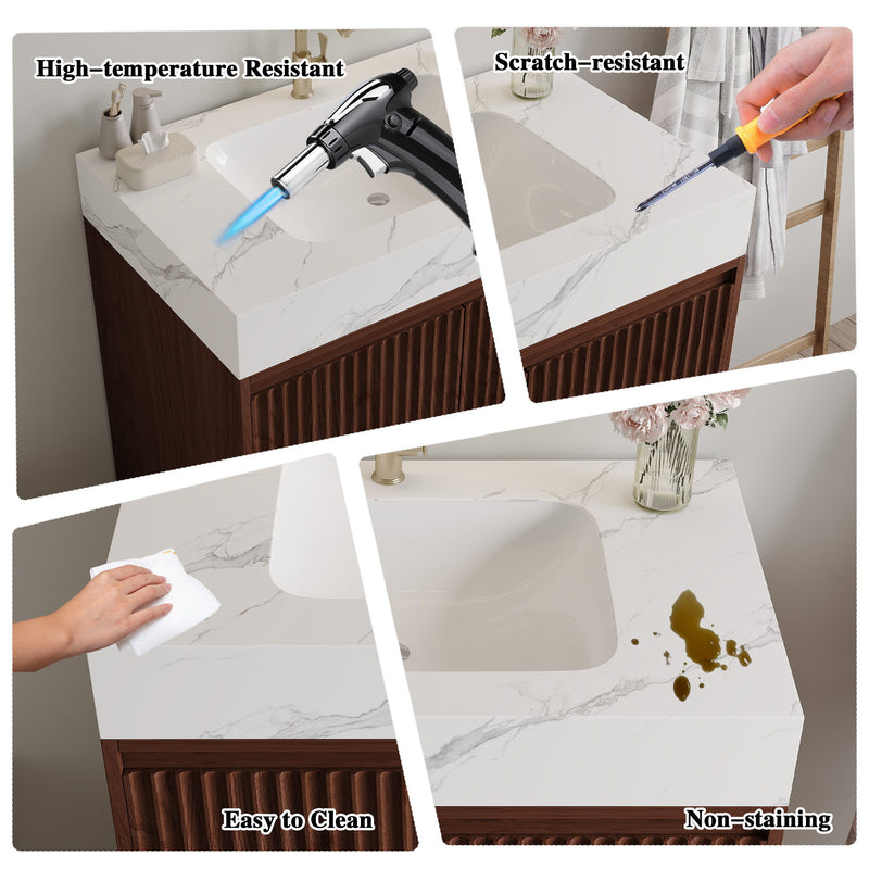 Freestanding Bathroom Vanity With Sink - Walnut / White